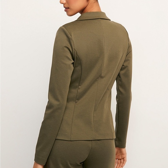 Ichi Mossy Green Supple Cinched Jersey Stretch Single Breast Blazer Medium - Picture 3 of 11